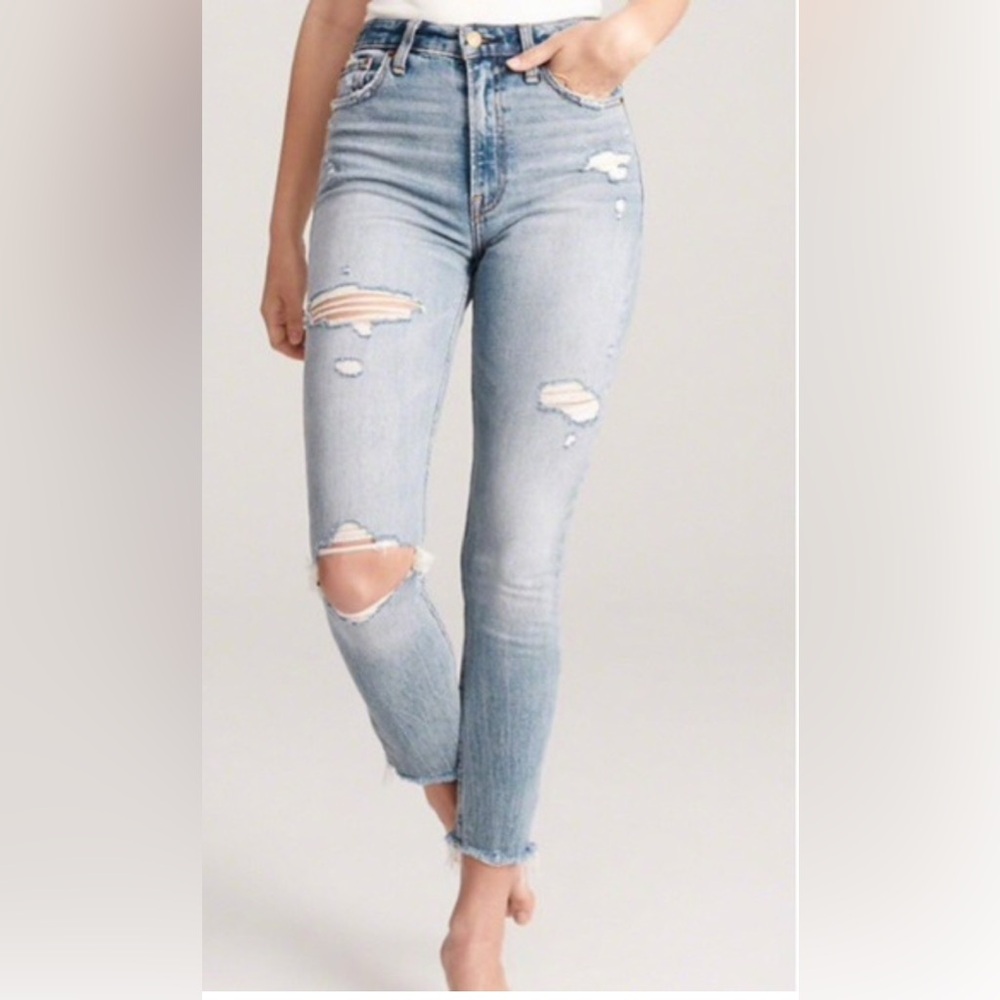 Abercrombie & Fitch Light Blue High Rise Ripped Skinny Jeans
